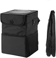 EZONEDEAL 6L Mini Car Trash Can with Lid and Storage Pockets, Waterproof Portable Garbage Can, Multipurpose Trash Bin for Car Trash Bag Bin Hanging, Automotive Car Organizer Collapsible Garbage Cans