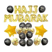 HAJJ MUBARAK Letter Latex Balloons Decorative Celebrative Background Layout Balloons Set for Eid Al-Fitr (Black and Glod) Picture 3 25x25x30cm