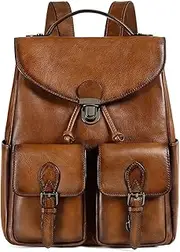 COOLCY Women Vintage Genuine Leather Backpack Purse Fashion Rucksack Practical and Stylish Retro Daypack Bag