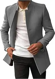 Mens Trench Coats Single Breasted Casual Lightweight Suit Jackets Stand Collar Lined Sport Coats Casual Business Coat