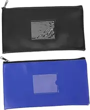 SHINEOFI Bank Deposit Money Bag Zipper Pu Leather Pouch with Window Coin Money Pouch for Cash and Receipts