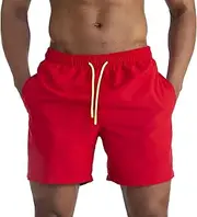 [Aosufei] Men's Elastic Waist Shorts with Mesh Lining Waterproof Quick Dry Beach Shorts Casual Solid Swim Trunks