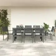 vidaXL 9 Piece Garden Dining Set Black Steel and Textilene 3200733_V1