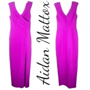 NWT AIDAN MATTOX Draped Sheath Evening Gown Fuchsia Magenta V-Neck, Size 2