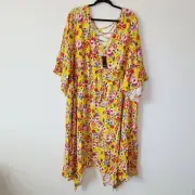 Torrid Floral Challis Shark Bite Hem Babydoll Dress Plus Size 5X Yellow
