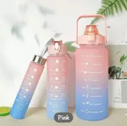 Set 0f 3 Water Bottle 64,21 And 8 Onz with Straw Time Marker BPA Free