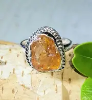 Natural Orange Rough Cut Raw Citrine .925 Sterling Silver Ring Size 6.5 4gr CB09