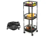 Costway 3-Tier Foldable Utility Cart Vegetable Storage Basket Stand Square
