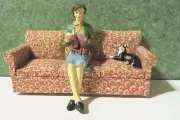 Dollhouse Miniature 1/12" Scale Black and White Cat Lying Down