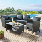ALFORDSON 4PCS Patio Set Outdoor Garden Wicker Grey with Pillow