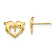 Real 14kt Yellow Gold Madi K Heart Dolphins Post Earrings