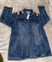 Chico Demin Jacket Women's Size (2) 12/14 Blue Colorful embroidery Western**