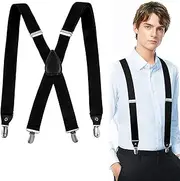 [teashow] Y-Back Mens Suspenders, Heavy-Duty suspenders y back, Wide Mens suspenders hooks, Black, 3.5cm