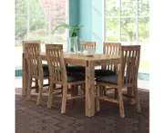 7 Pieces Dining Suite 180cm Medium Size Dining Table & 6X Chairs with Solid Acacia Wooden Base in Oak Colour