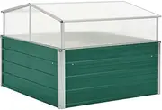[vidaXL] Galvanised Steel Greenhouse - Durable Square Outdoor Garden Greenhouse, Easy to Assemble, Designed for Balcony/Deck/Patio Use - Green Color