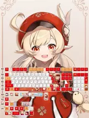 Genshin Impact Klee 128 Keycaps Anime Game Reb PBT Keycap for Cherry MX Keyboard