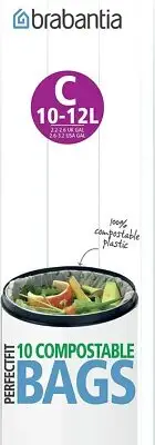 Brabantia 419782 Compostable Bin Liners, 10-12 L - Size C, 10 Bags, White
