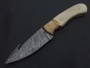 8.5" CUSTOM HAND MADE DAMASCUS STEEL SKINNER KNIFE BONE HANDLE W/SHEATH N78