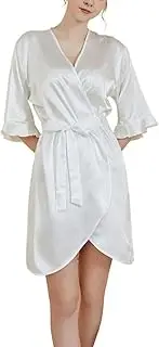 [Lu's Chic] Women's Short Sleeve Bath Robe Chic Bathrobe Cool Half Sleeved Falbala Elegant Curvy Belted Billowy Light