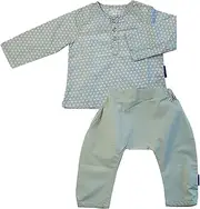 BORNSAGE Oganic Baby Clothing Sage Kurta Shirt & Pant Set, Sage/White, 0-3 Months, 2 Count