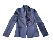 CUE BNWT Womens grey Satin jacket size 14 RRP $389 Designer Single Breasted
