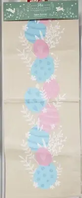 Fabric Printed Cotton Table Runner, 14" x 72", BLUE & PINK EASTER EGGS, PBS