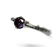 5mm AAA Grade Amethyst Ring Beaded Skinny Band 925 Sterling Silver Sizes 3-8