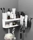 2 in 1 Adhesive Shower Caddy, Corner Shelf Basket Horizontal Rack with 4 Hooks