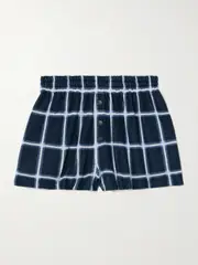 [Guest In Residence] Guest In Residence - Picnic Checked Silk And Linen-blend Shorts - Navy - small small Blue