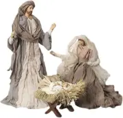 Large Holy Family Christmas Nativity Set, 3 Pieces, 17.5 Inch Tall, Fabric & Re