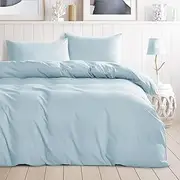 Wake In Cloud - Double Quilt Cover Set, 1000TC Ultra Soft Microfiber Duvet Doona Cover Bed Bedding, 3pcs, Light Blue, Double Size