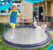 Splash Pad Non-Slip Blue Sprinkler Play Mat 75" Wading Pool Kids Dogs Toys