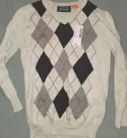 LITTLE BOYS V NECK Argyle Gray SWEATER SIZE 4T Children's Place Cute/Comfy NWT