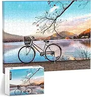 [PieceRelax] Canvas Wall Art Puzzles for Adults - Away from The City - Bicycle by The Serene Lake Unique Gift & Home Décor with Plastic Jigsaw Puzzle Artwork for Living Room Bedroom [HN1314]