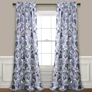 Cynthia Jacobean Light Filtering Window Curtain Set, 84" L Panel Pair, Blue, ...