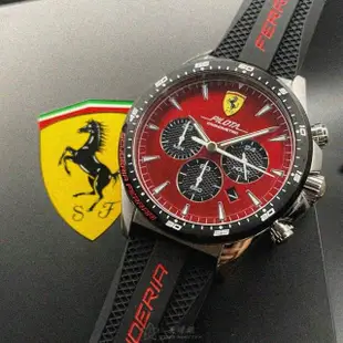 【Ferrari 法拉利】FERRARI法拉利男錶型號FE00057(紅色錶面黑錶殼深黑色矽膠錶帶款)