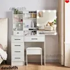 Dressing Table Mirror Stool Set Vanity Makeup Desk Organizer Drawer Shelf Dress