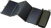 ELECOM NESTOUT Portable Solar Panel, Dual USB-A Ports, 28W Power Generation Charger for Phone Camping, Durable Water-Resistant Ripstop Nylon, Foldable Lightweight, Adjustable Stands (4-Panel)