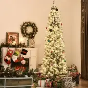 7.5Ft Pre-Lit Snow-Flocked Slim Douglas Fir Artificial Christmas Tree with Reali