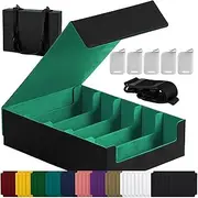 Scimi Magnetic Leather Trading Card Storage Box - 5-Row Deck Case Design, 3900+ Capacity for YuGiOh, MTG, TCG and Sports Cards, Includes 24 Colorful Dividers & 5 Card Supports (Black/Green)