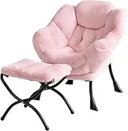 Welnow Toddler Kids Lazy Chair with Ottoman, Accent Comfy Lounge Children Armchair Couch with Armrest and Removable Cover, Detachable Reading Chair with Footrest for Boy or Girl, Plush Pink