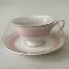 Grace Teaware Pink Stripe with Gold Dots /Gold Trim Tea Cup and Saucer Set Of 4