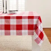 Solino Home Rectangle Linen Tablecloth for Christmas, Dining - Very Merry Plaid