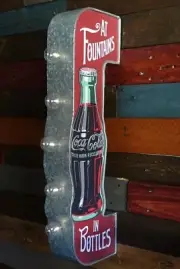 Coca-Cola Metal LED Bulb Wall Sign 25” Coke Bottle Shaped Double Sided Marquee