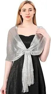 [Piriuuo] Shawls and Wraps for Evening Dresses, Shawl Wraps for Women Sparkling Metallic Shawls and Wraps with Buckle for Evening Dresses Party Wedding Formal Dresses, Silver, Medium