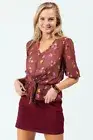 Francesca's Lily White Floral Front Knot Top Mauve V-Neck Size Medium Retail $34