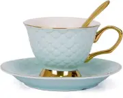 Blue Vintage 8 Ounces Porcelain Coffee Cup Tea Cup and Saucer Set and Saucer ...