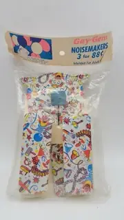 Vintage Tin Litho Noise Makers Party New Sealed Original Package USA NOS