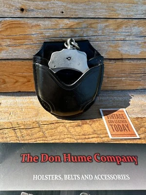Don Hume Plain Black Leather Open Top Peerless Style Chain Cuff Handcuff Case DS