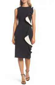 Maria Bianca Nero Colorblock Ruffle Sheath Dress